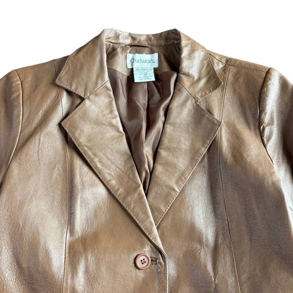 Chadwicks Womens 10P Cognac Brown Leather 2-Button Blazer Jacket
